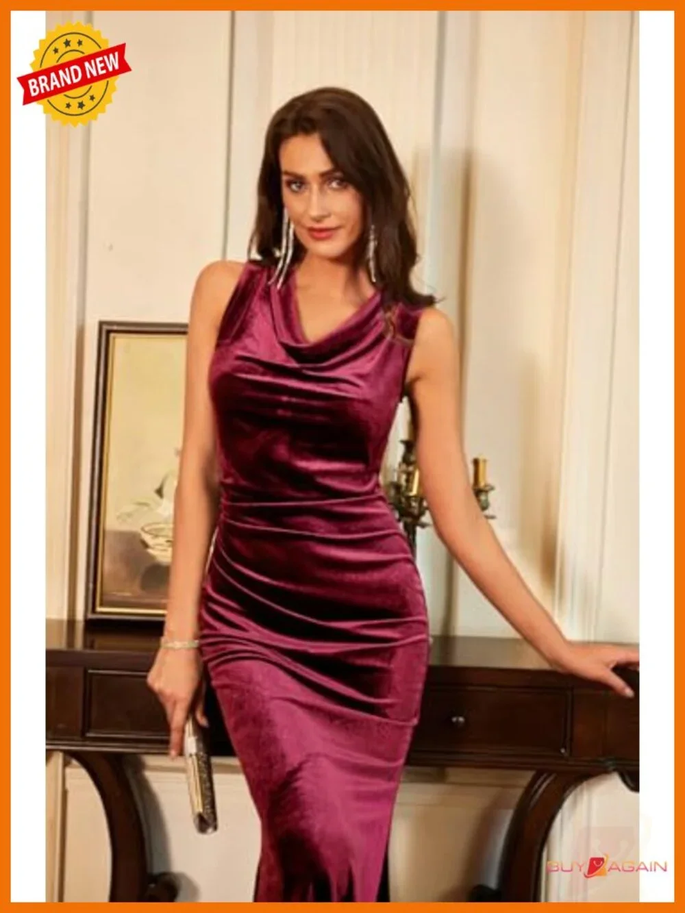 GRACE KARIN Velvet Cowl Neck Mermaid Maxi Dress Sleeveless Formal Wedding Guest
